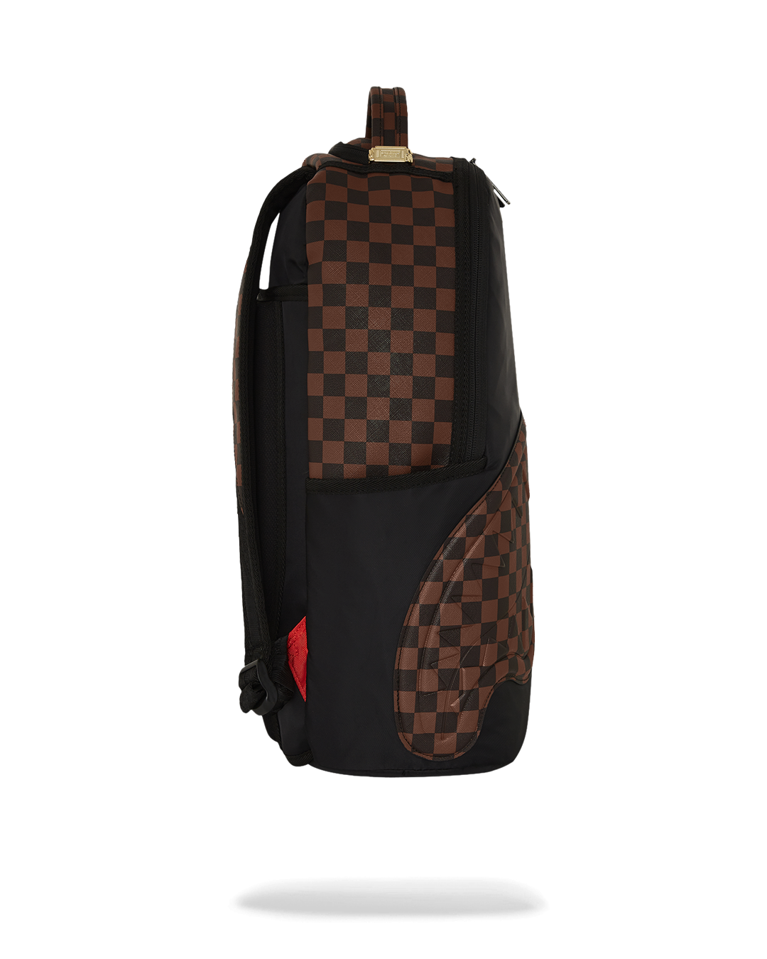 Close-up of backpack’s ergonomic mesh padding and gold zipper hardware
