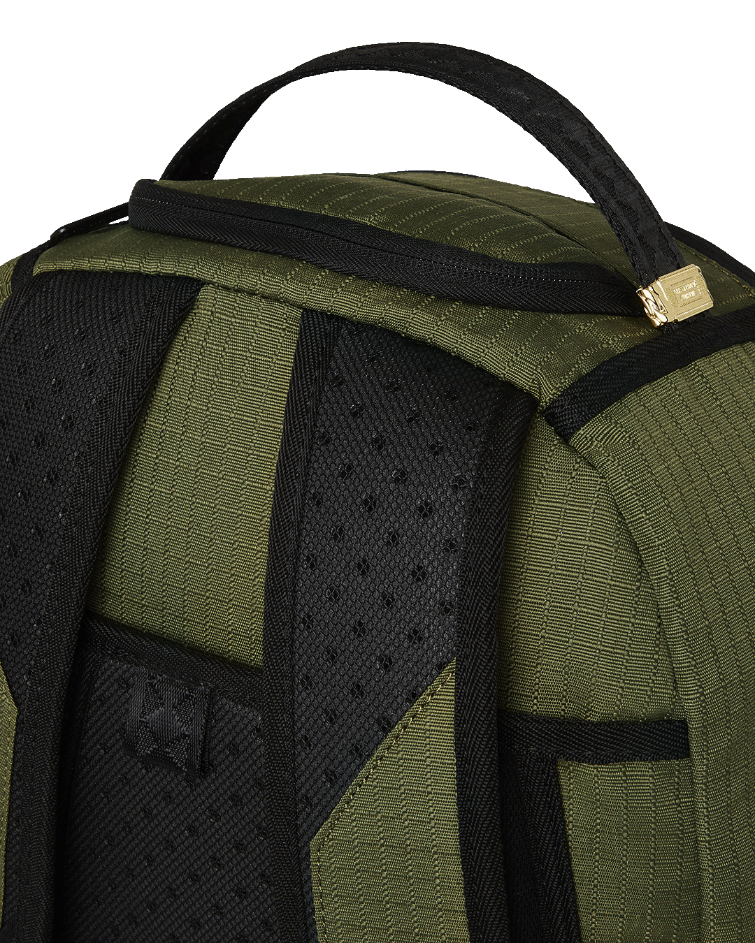 Side view of designer backpack worn during downtown commute