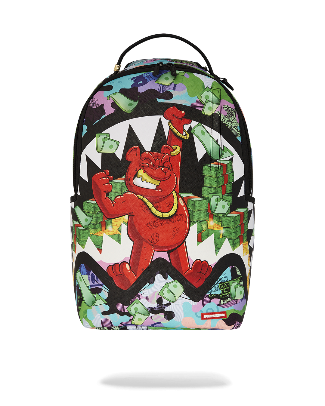 Sprayground Diablo luxury backpack worn by a traveler in an urban setting