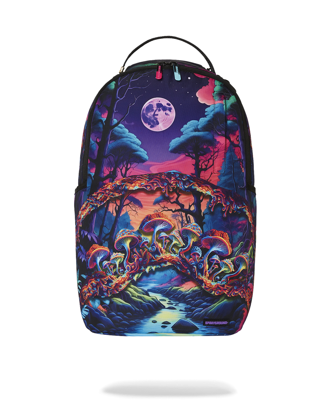 Front view of the EarthBound Luxe Travel Backpack with gold zippers.
