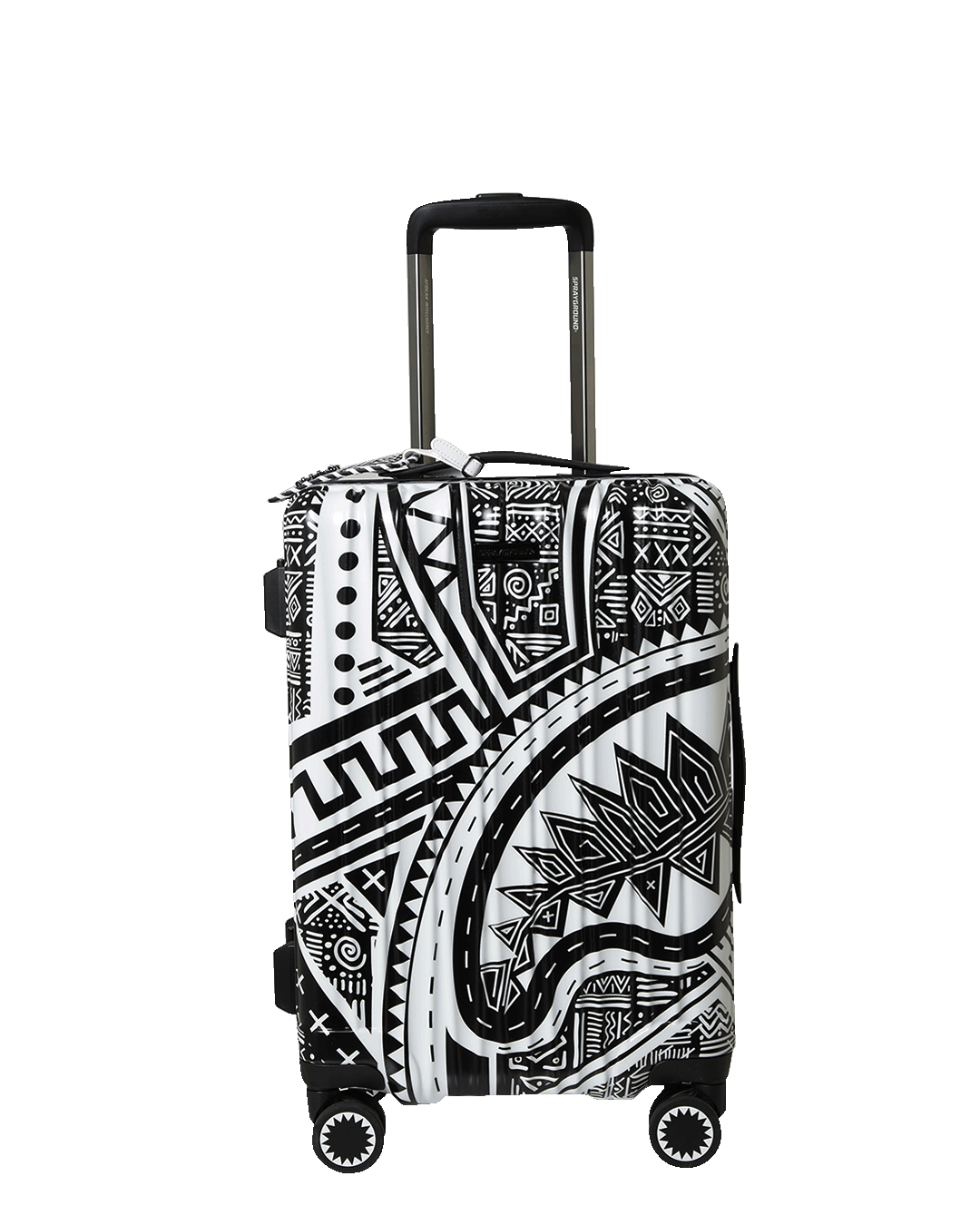 A.I. African Intelligence Skyhawk Carry-On Luggage - Sandflower Edition, front view with patented Shark Sculpture design
