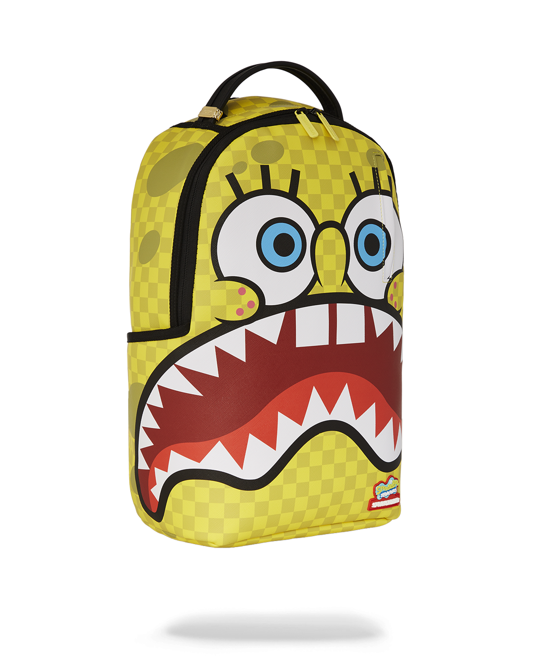 Front view of SpongeBob Square Check Deluxe Backpack showcasing its stylish design.