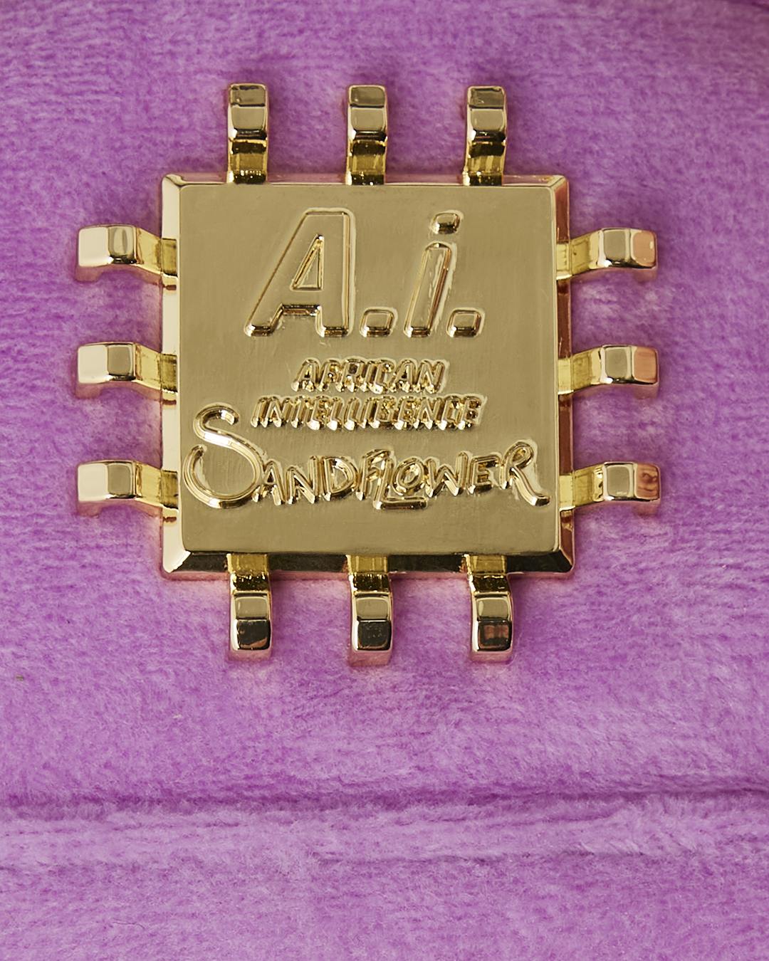Close-up of Sprayground’s pyramid design and gold zippers