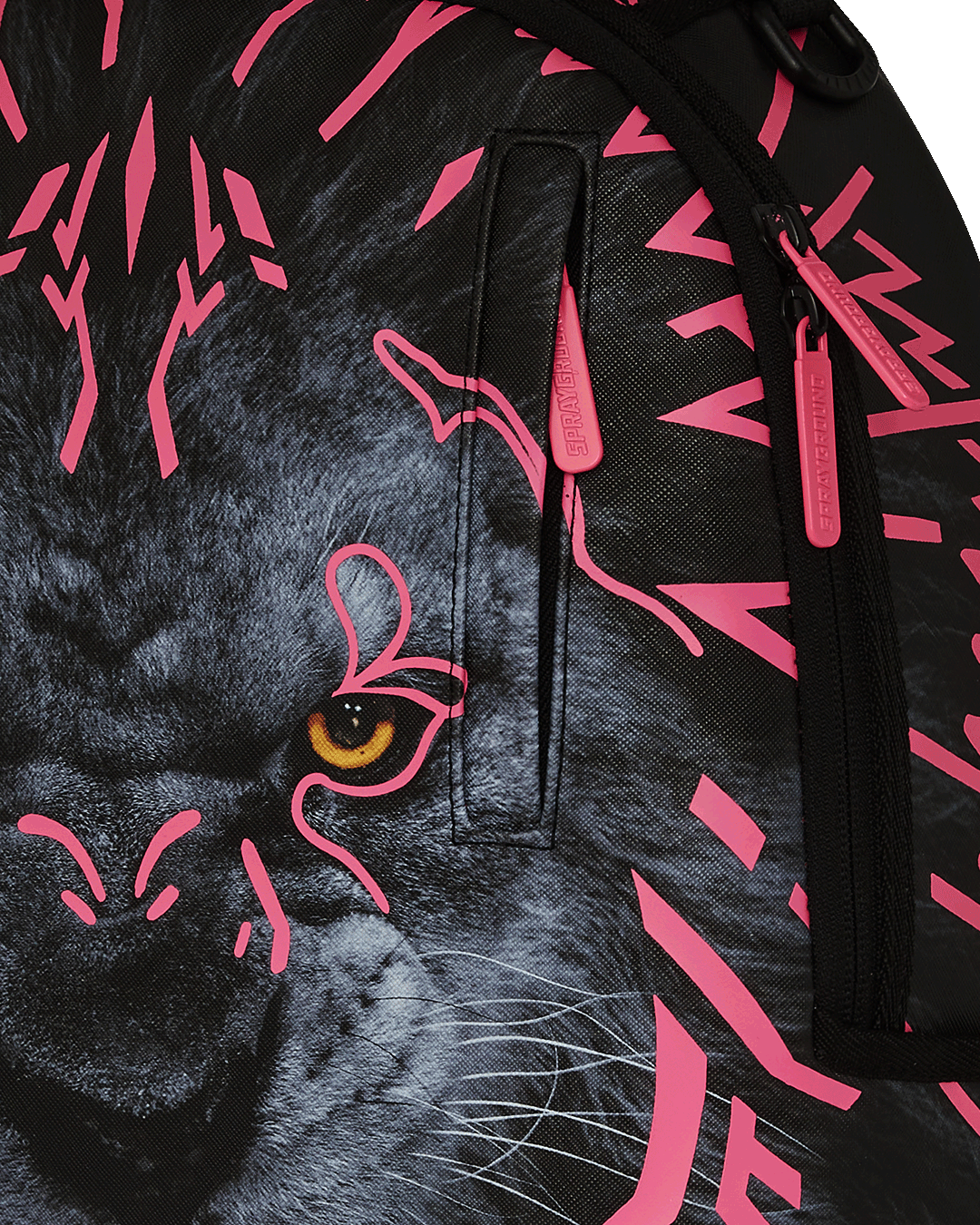 Side view of the Sandflower collab backpack with mesh padding and adjustable straps
