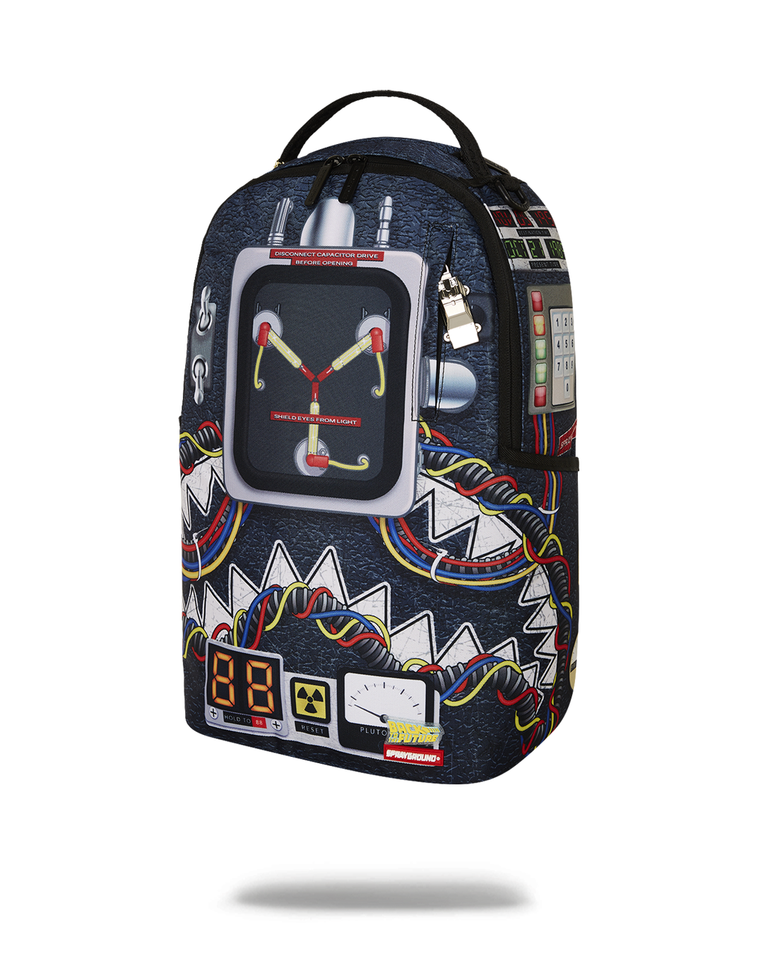 Sprayground backpack with front zipper pocket and side pockets