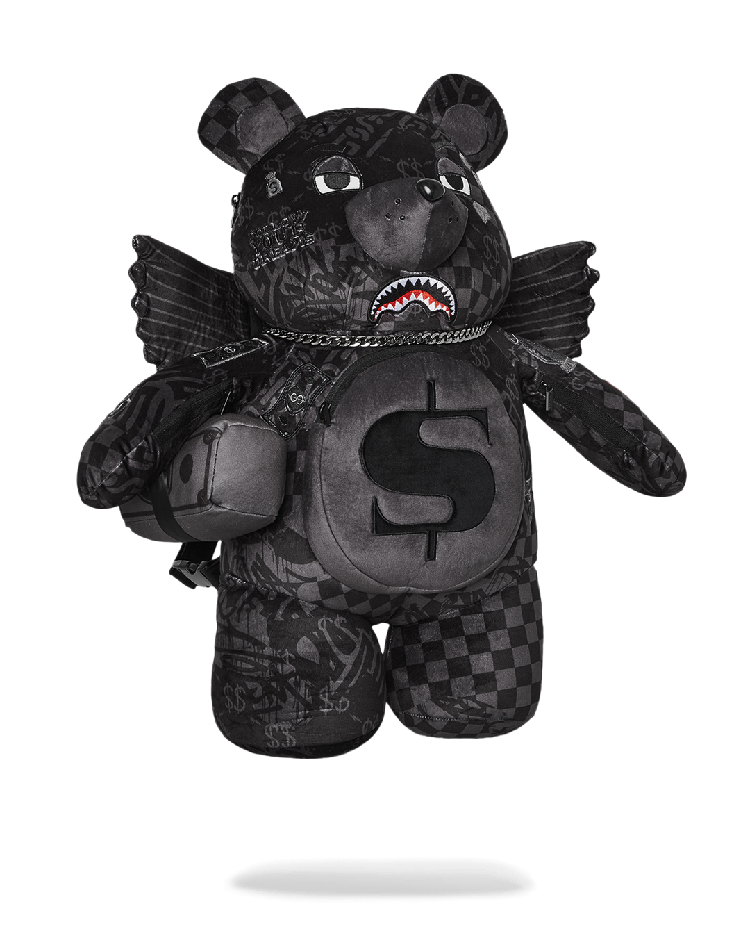 Back panel of limited edition teddy bear backpack highlighting spacious storage.