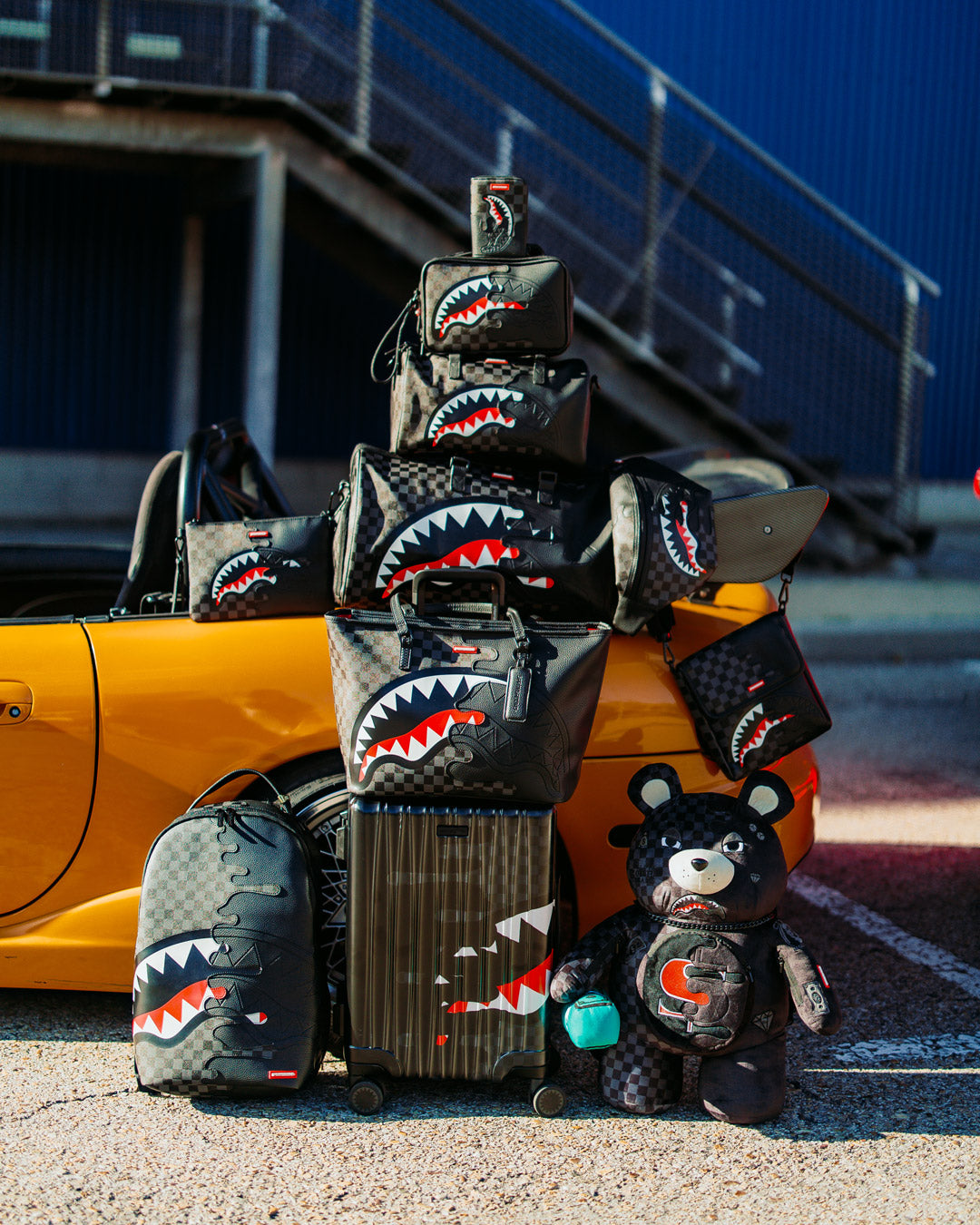 SpeedShark hardshell carry-on luggage exterior with patented shark sculpture design