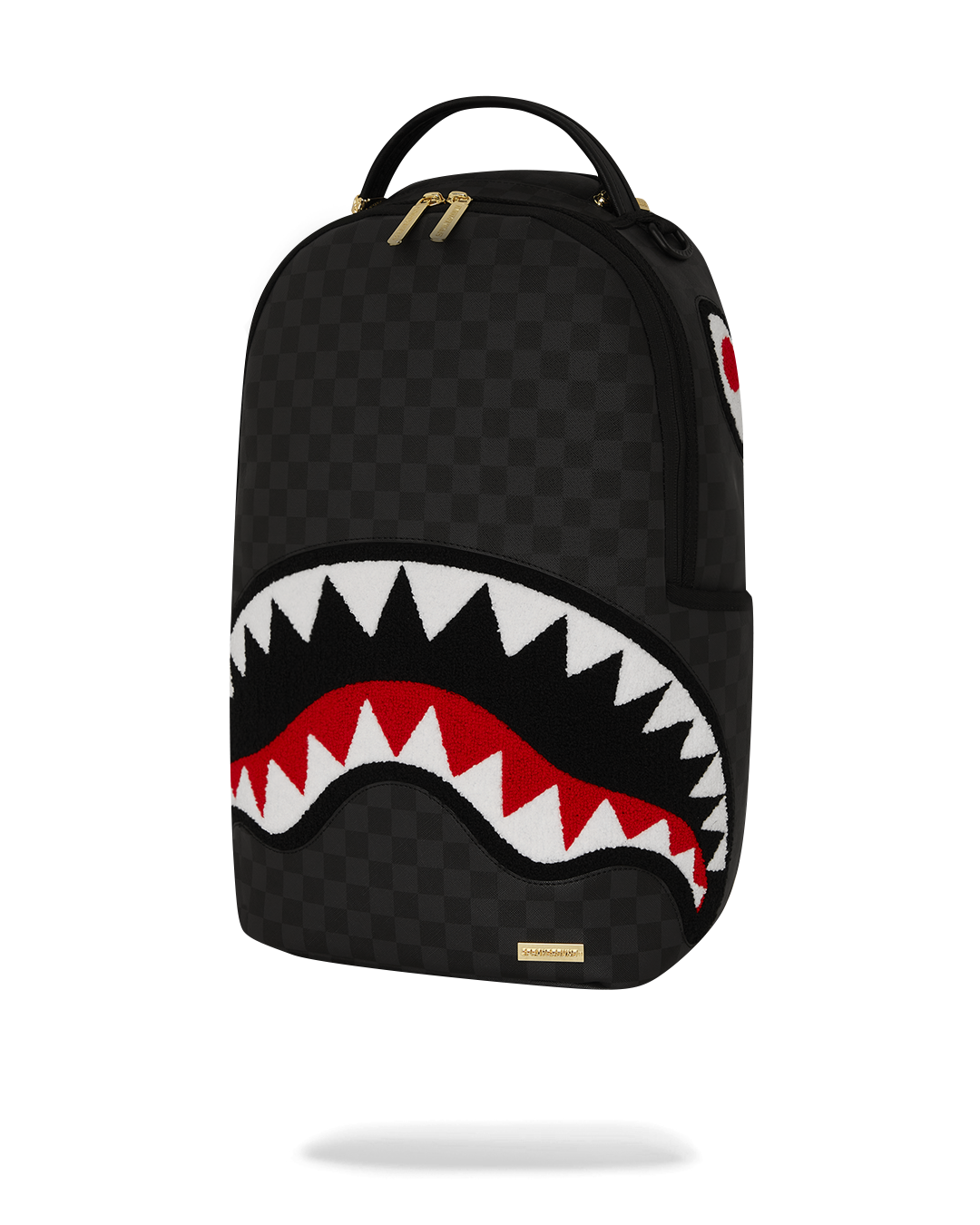 Side view of the faux leather backpack with ergonomic straps.
