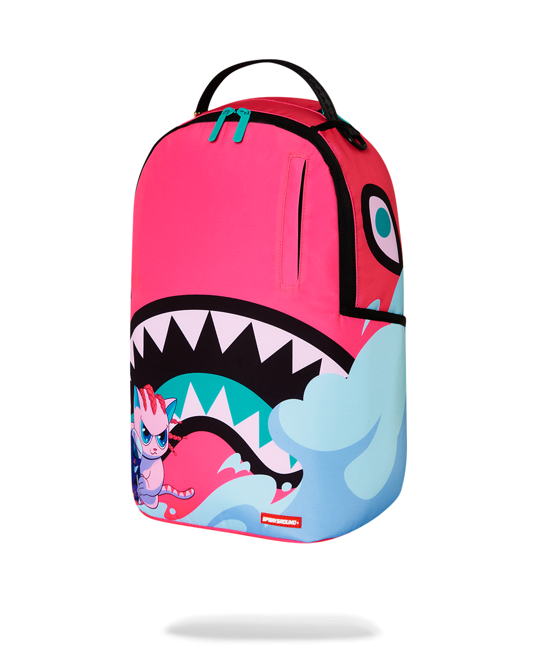 Open backpack showing mesh organizer and sunglasses compartment
