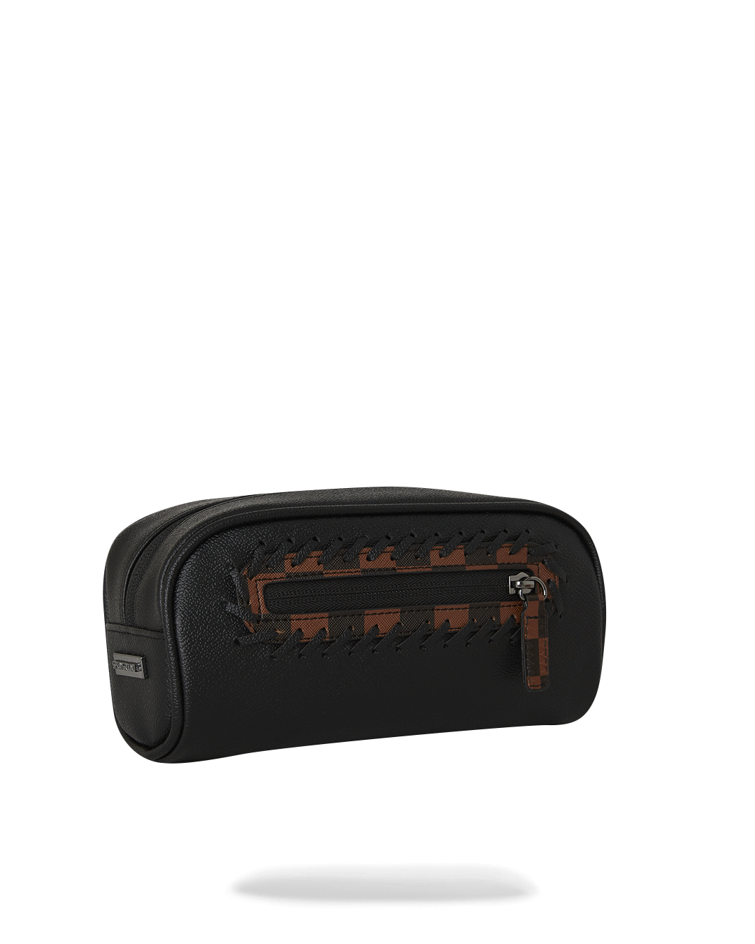 Stylish small pencil case with faux leather accents and printed zipper tape