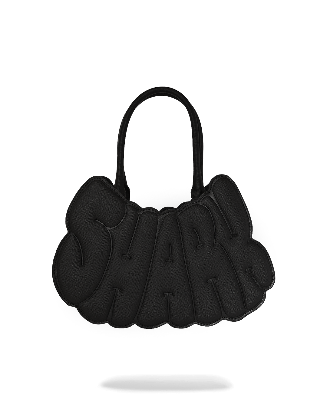 Front view of the Shark Edge handbag showing its saffiano texture and industrial studs