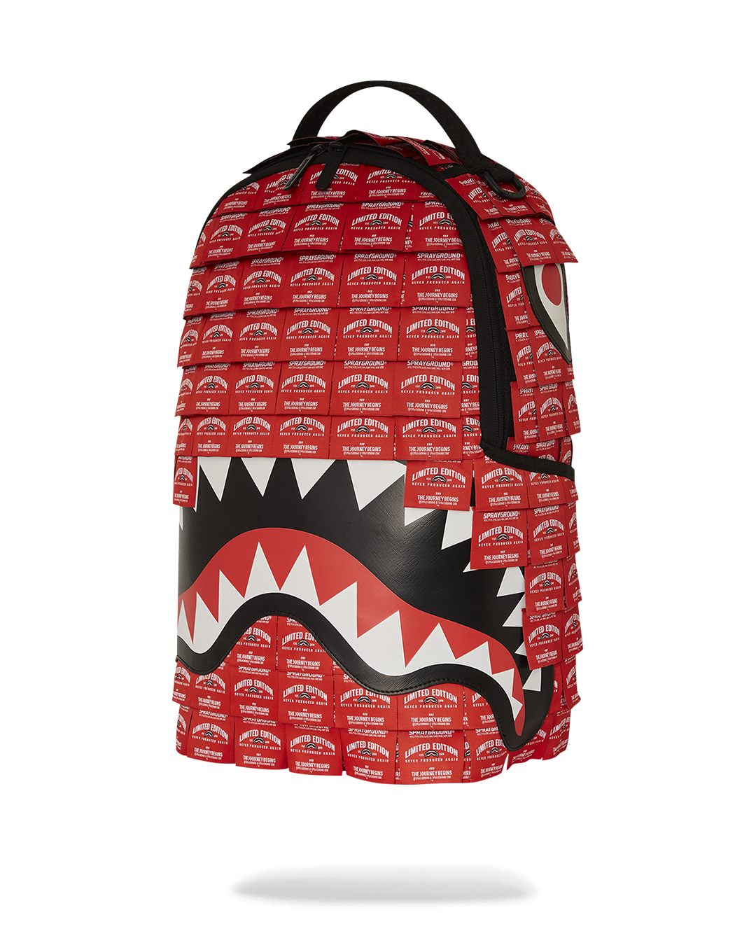 Side profile showing adjustable straps and water-resistant faux leather shell.