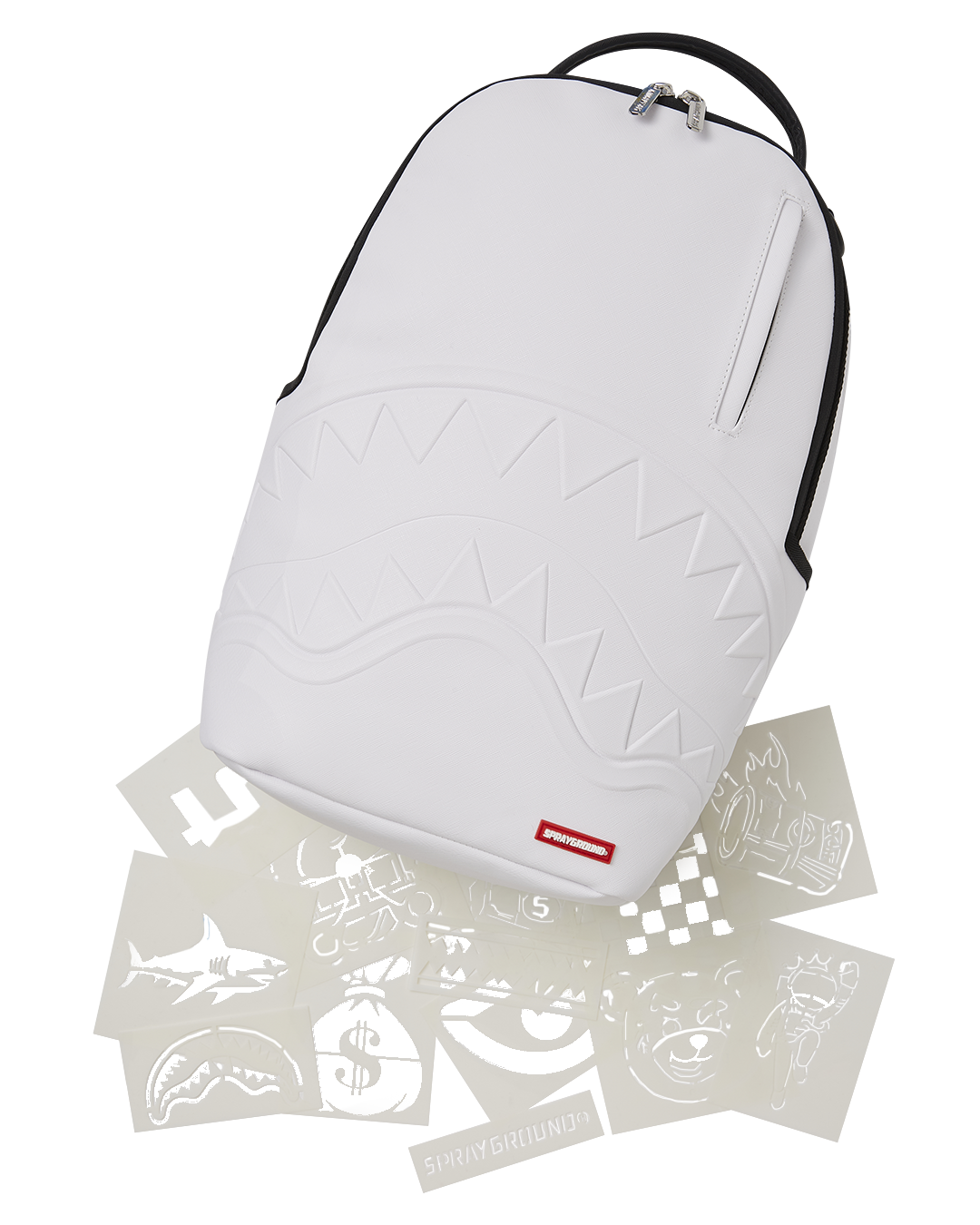 Close-up of reusable stencils included with personalized backpack