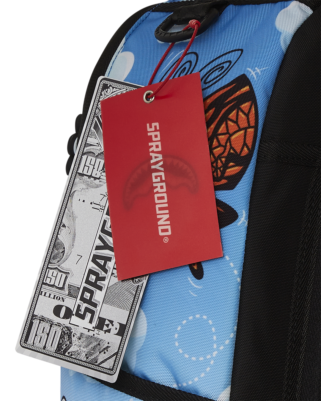 Sprayground Crazy Daisy Backpack with side pockets and zippered stash pocket