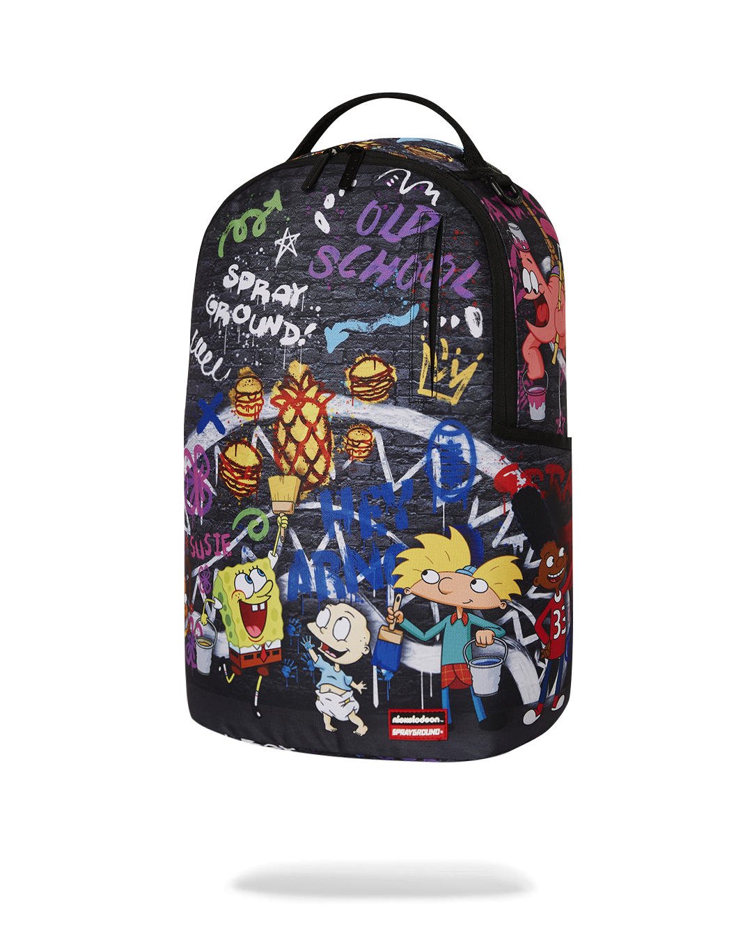 Side angle of the pink Sprayground backpack, highlighting the ergonomic mesh back and adjustable straps.