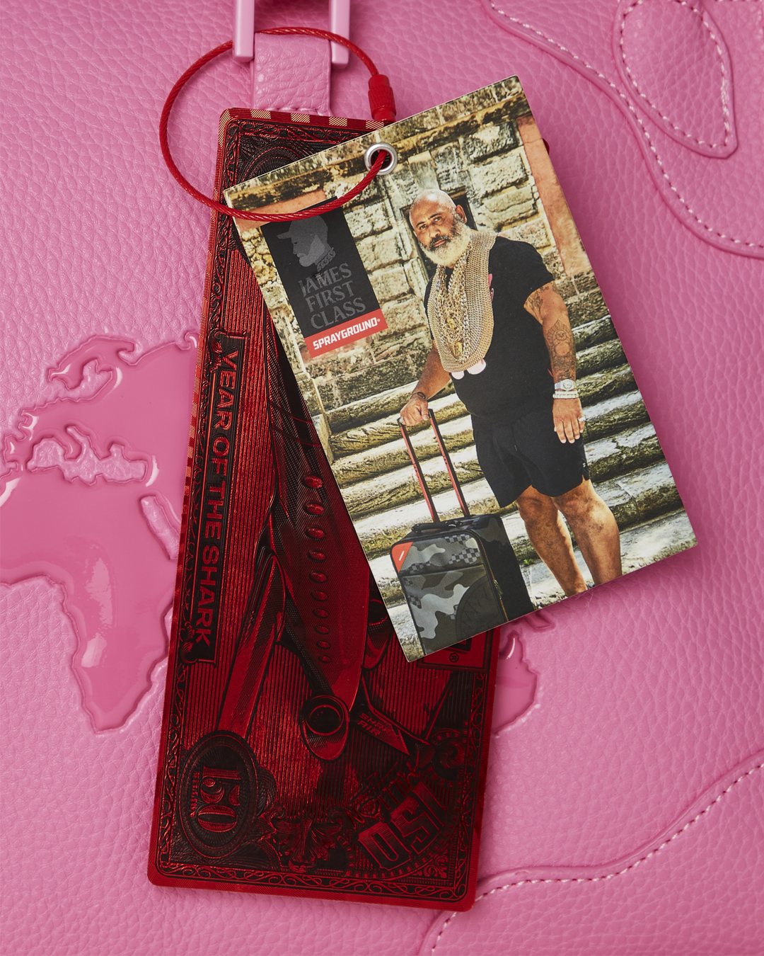 Interior view showcasing pockets of womens designer duffle