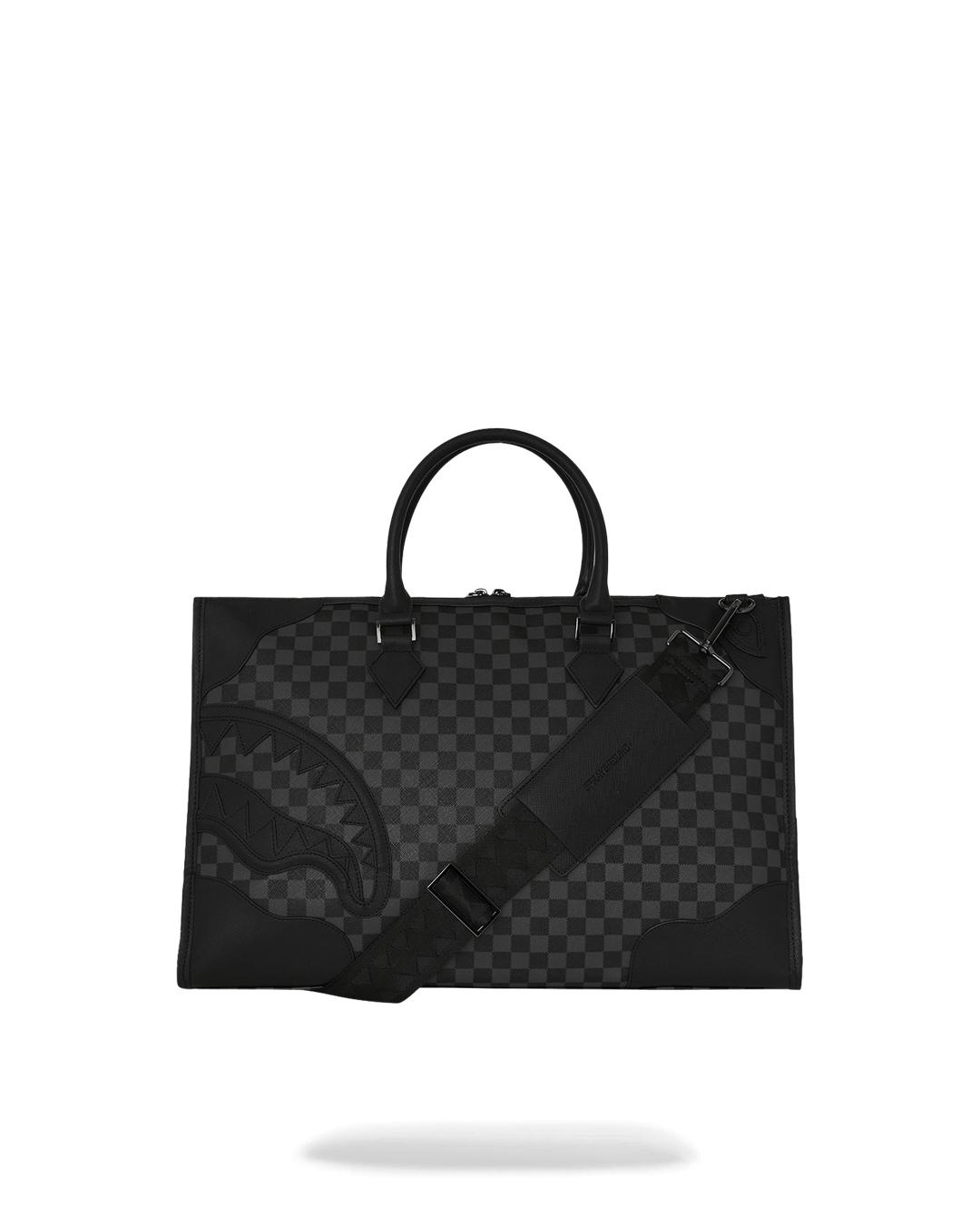 Midnight Château Faux Leather Duffle Bag from the front, showcasing its sleek design