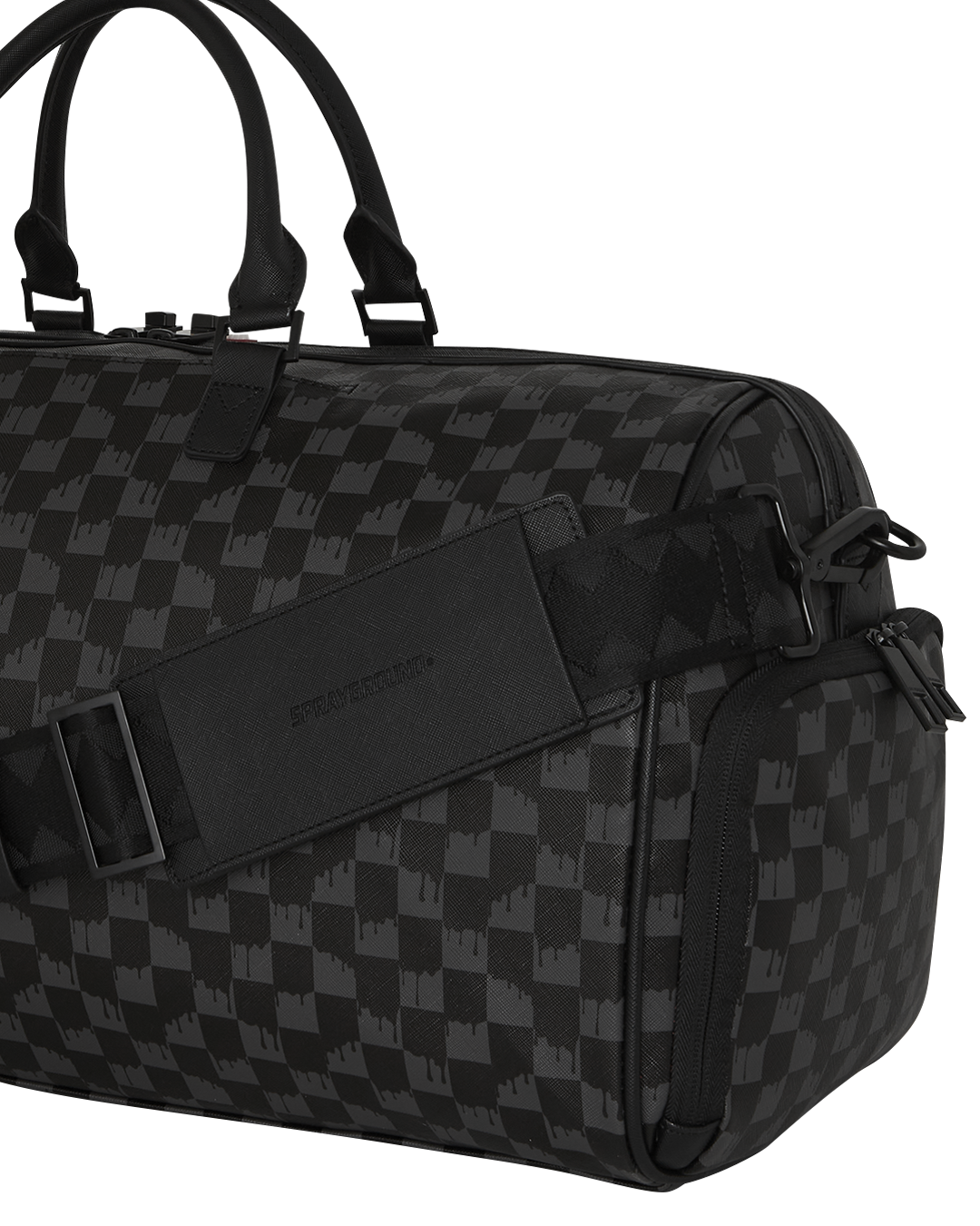Travel-ready leather duffle with adjustable straps and sneaker pocket for gym use