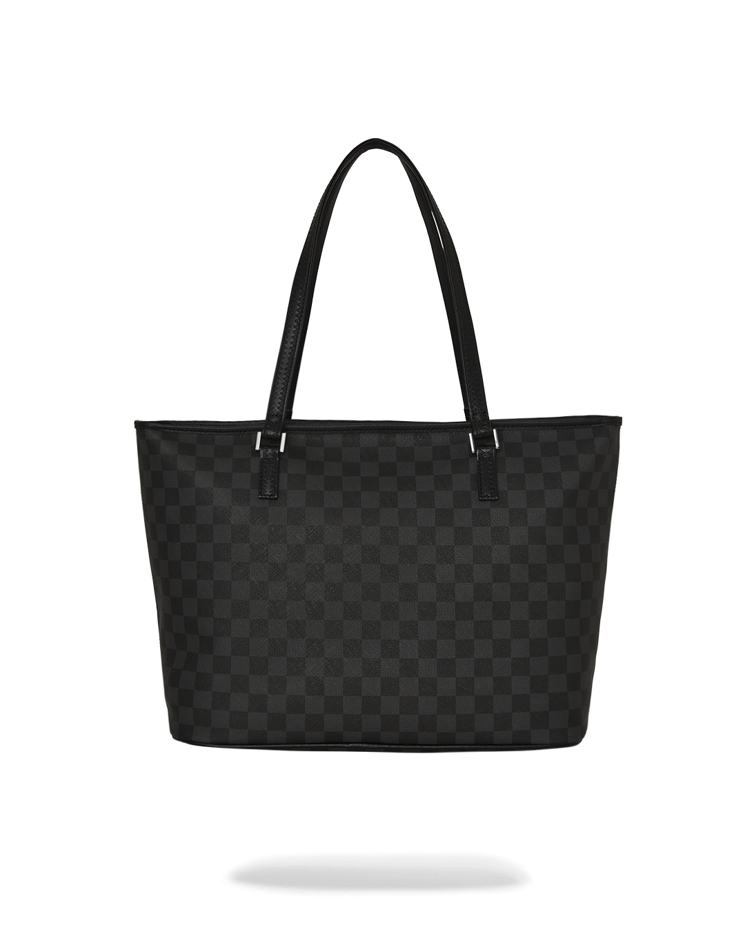 Close-up of the bags durable faux leather water-resistant fabric and metal hardware.