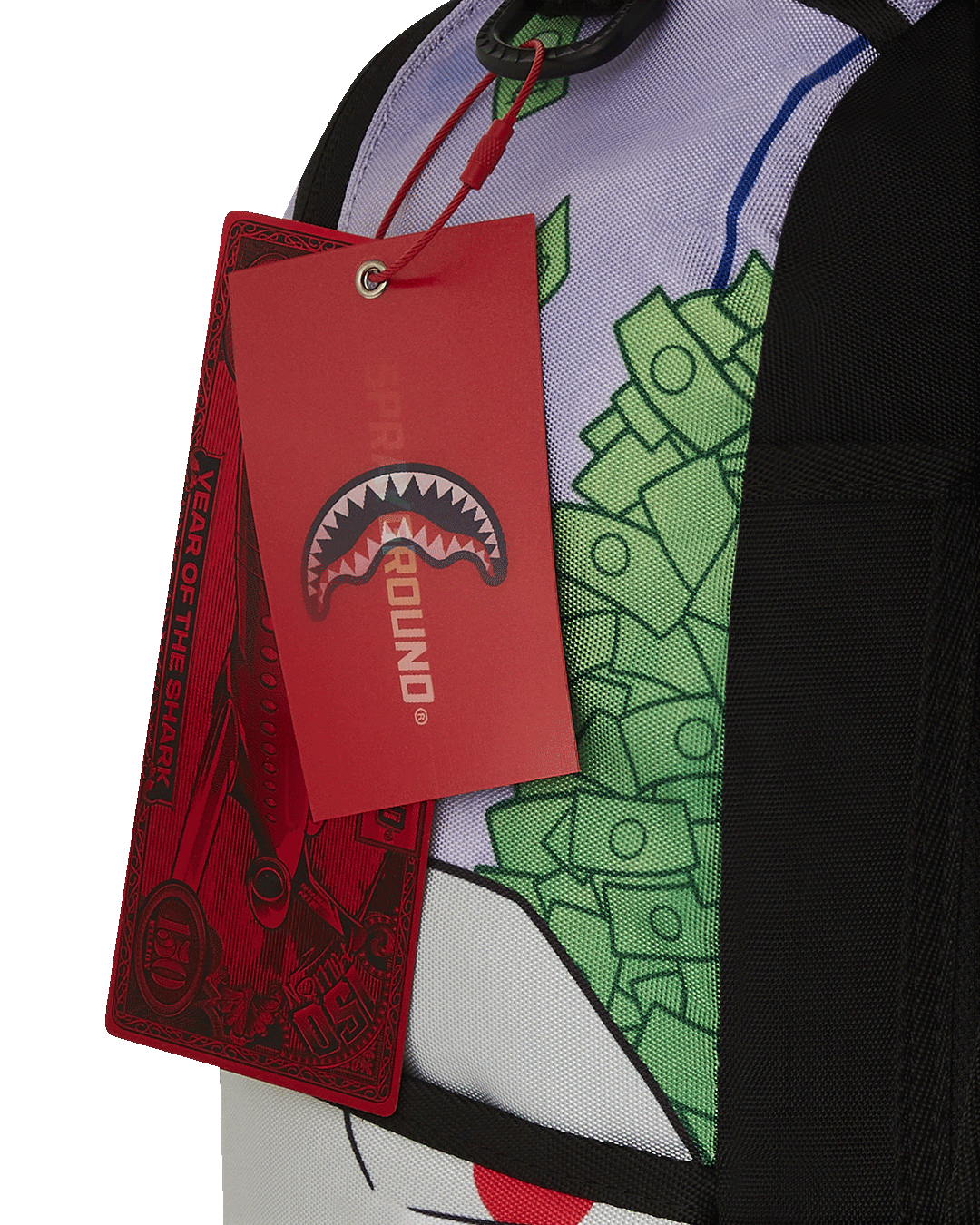Front view of SpongeBob Deluxe Backpack showcasing multiple pockets and gold zippers.