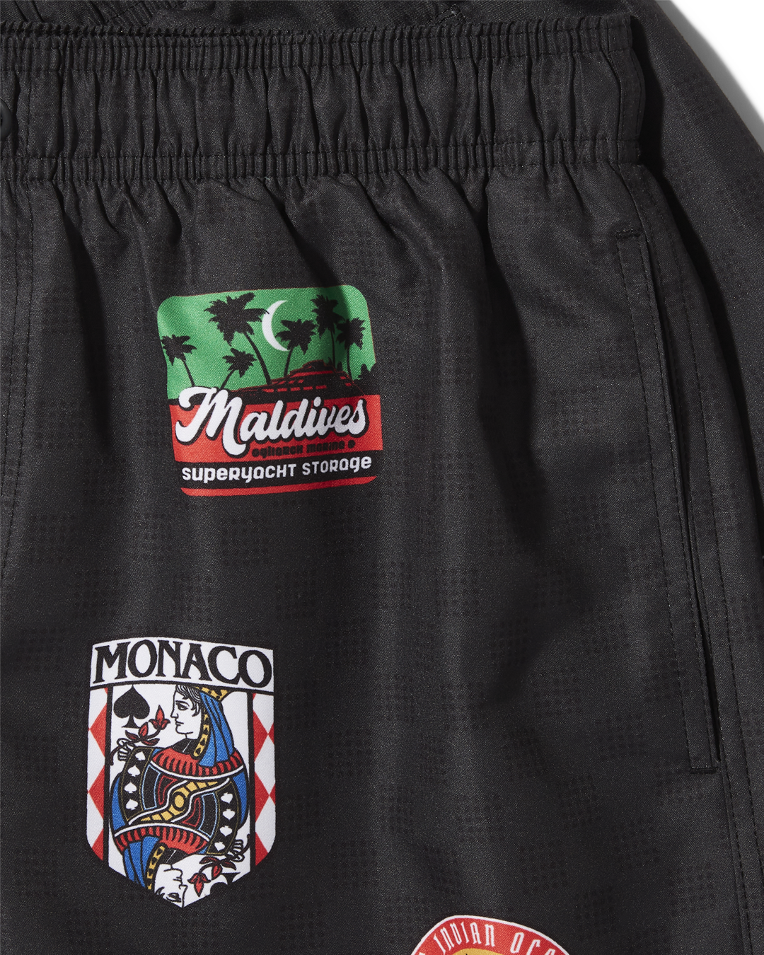 Billionaire swim shorts for men, featuring 4-way stretch fabric and back pocket with flap