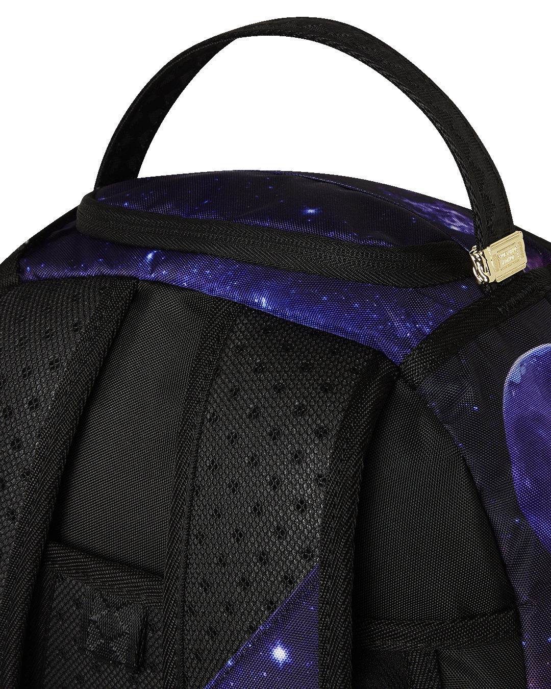 Front view of the Futurama Nibbler Eat Shark backpack showing its stylish design and compartments