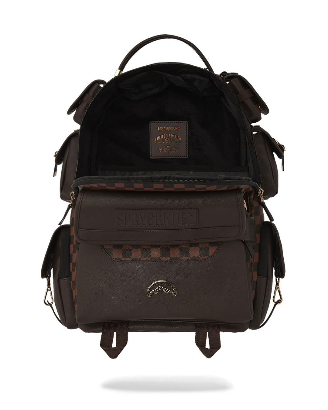 Close-up of the shark-back panel and custom buckles for added durability
