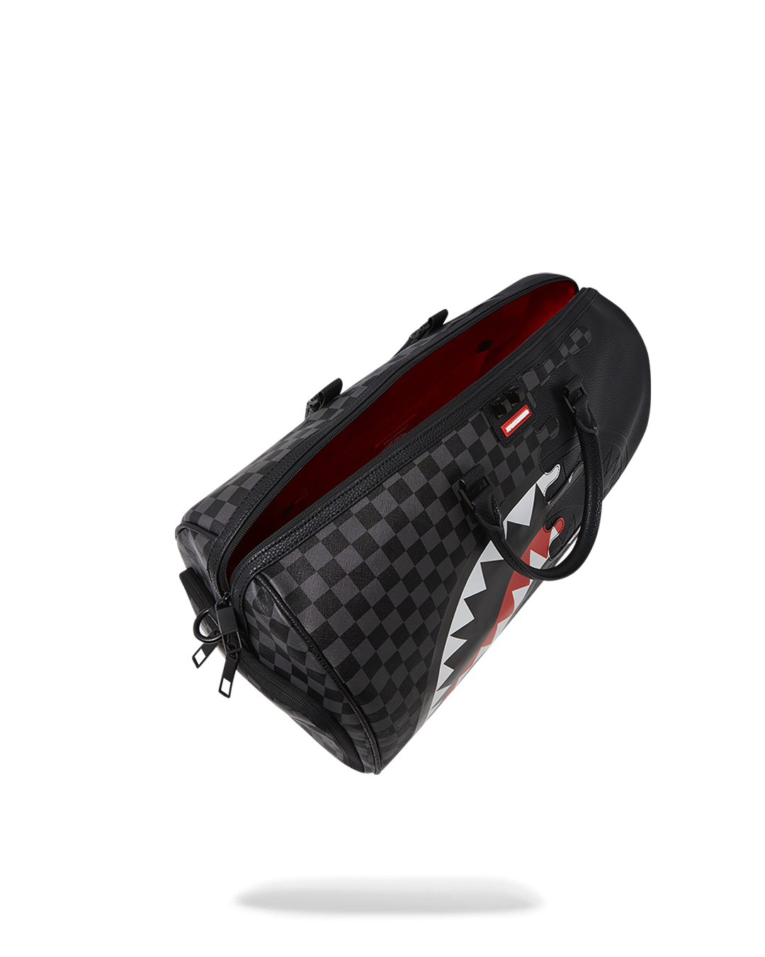 Side view of Speed Shark duffle bag showcasing zippered side swipe pockets