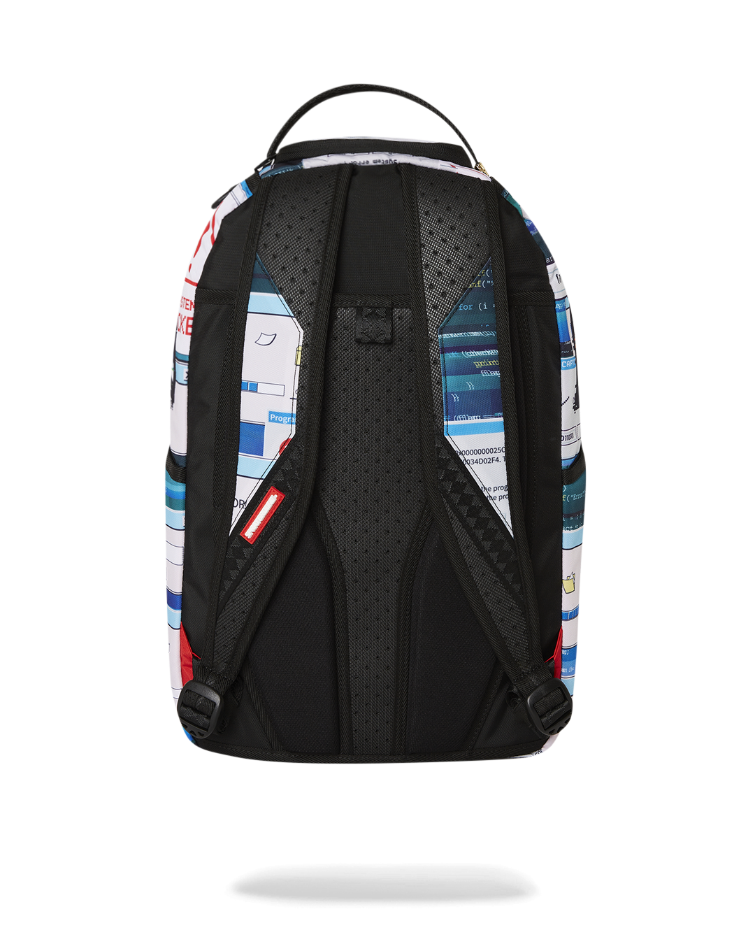 Front view of the Stacked Luxury DLXR Backpack with gold zippers.