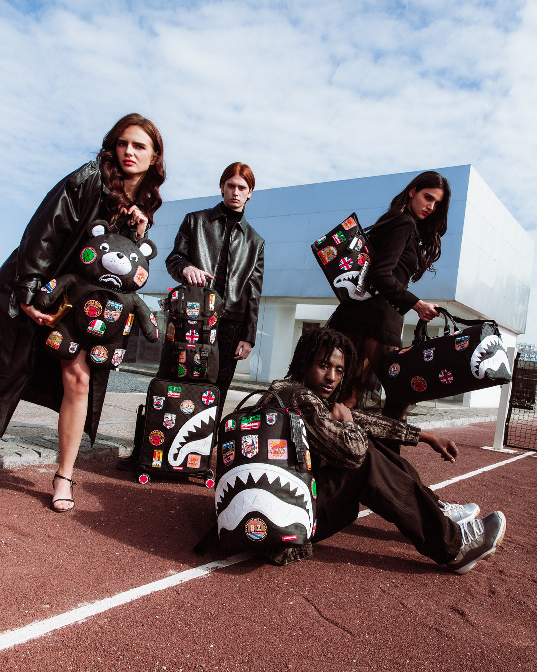 Model wearing the limited edition backpack in a city setting, showing scale