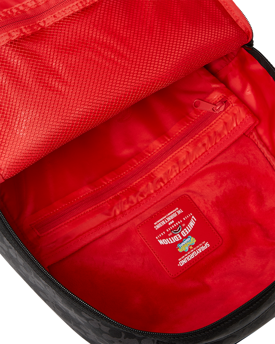 Interior view of the SpongeBob backpack with velour laptop compartment.