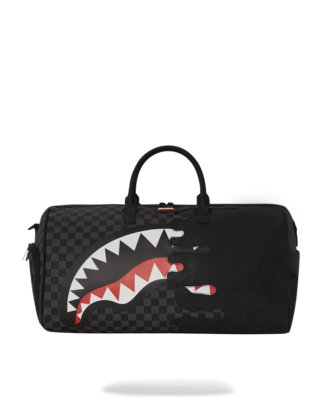 Side view of Speed Shark duffle bag showcasing zippered side swipe pockets
