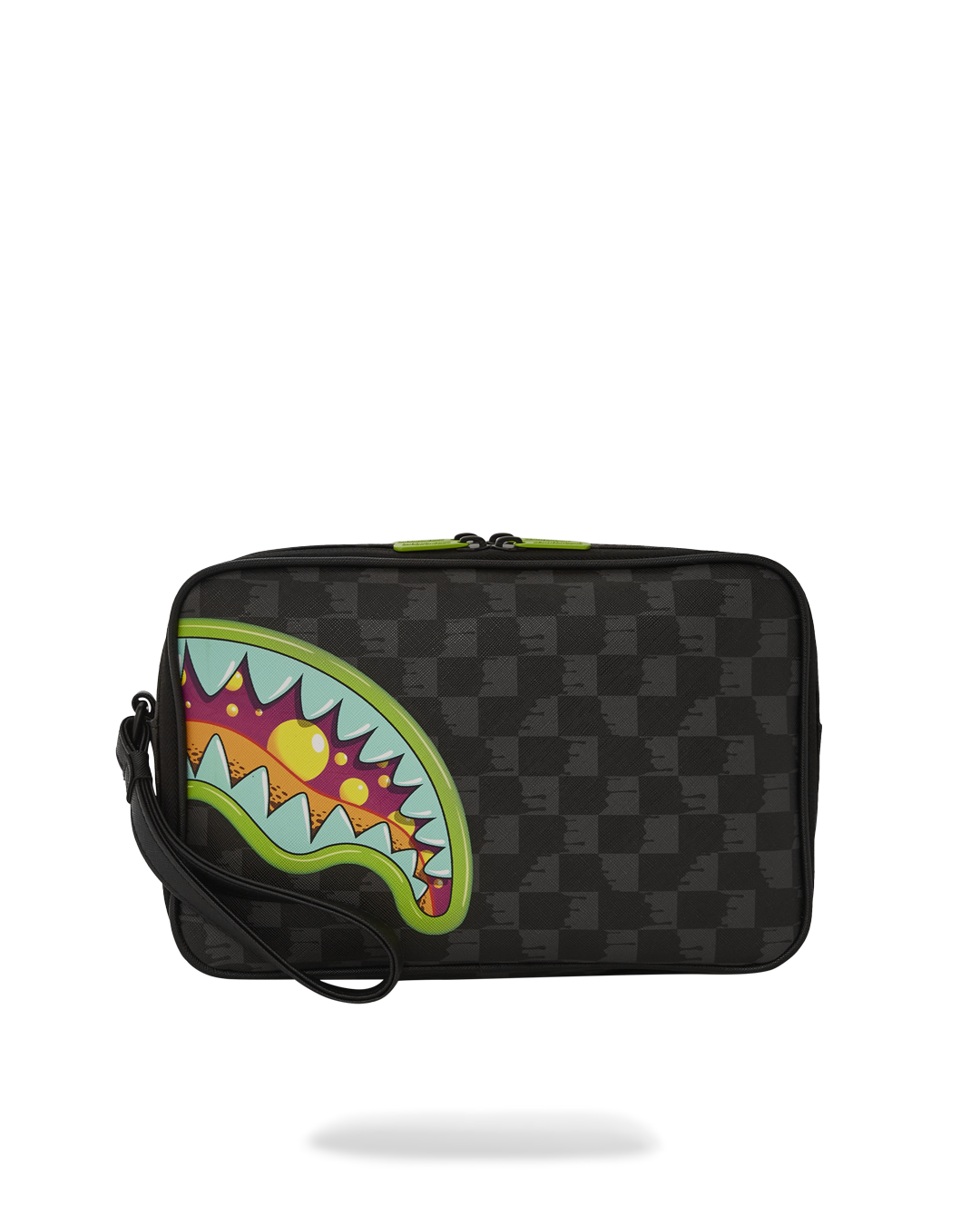 Stylish black crossbody bag with unique shark-shaped pockets.
