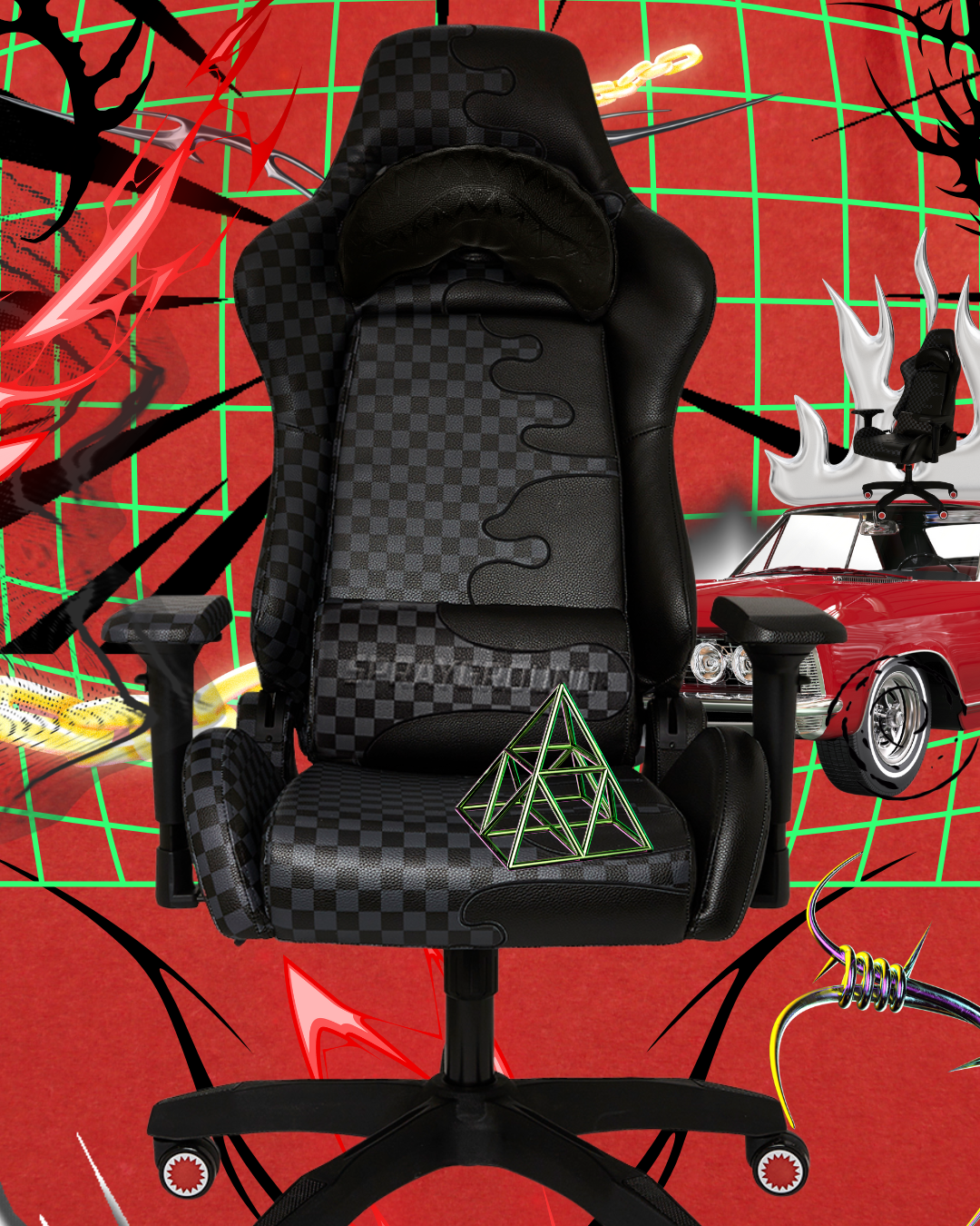 Side view of chair with headrest pillow, perfect for home office or streaming setups