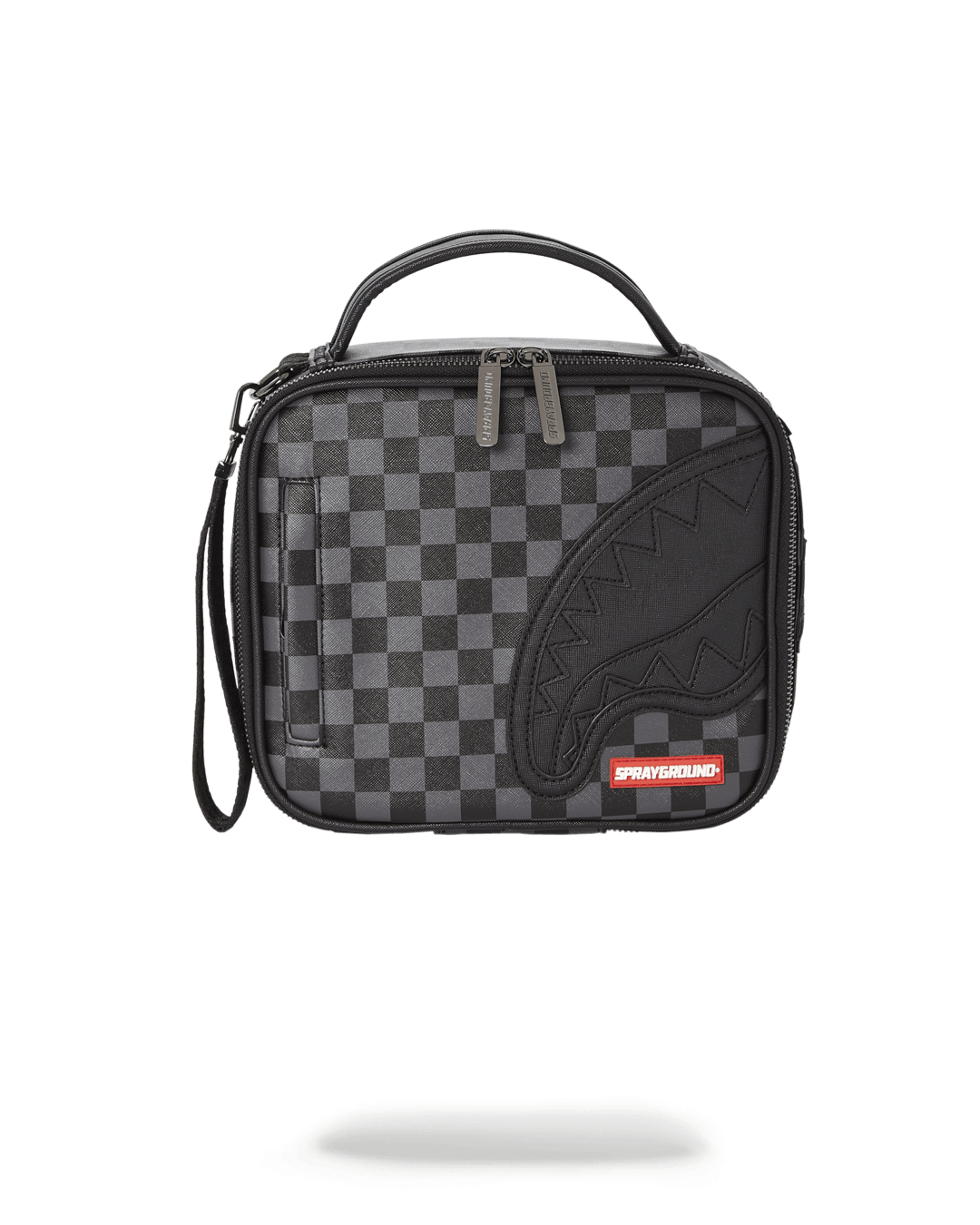 Side view of Henny Black Snack Pack showing removable side handle and gold zipper hardware