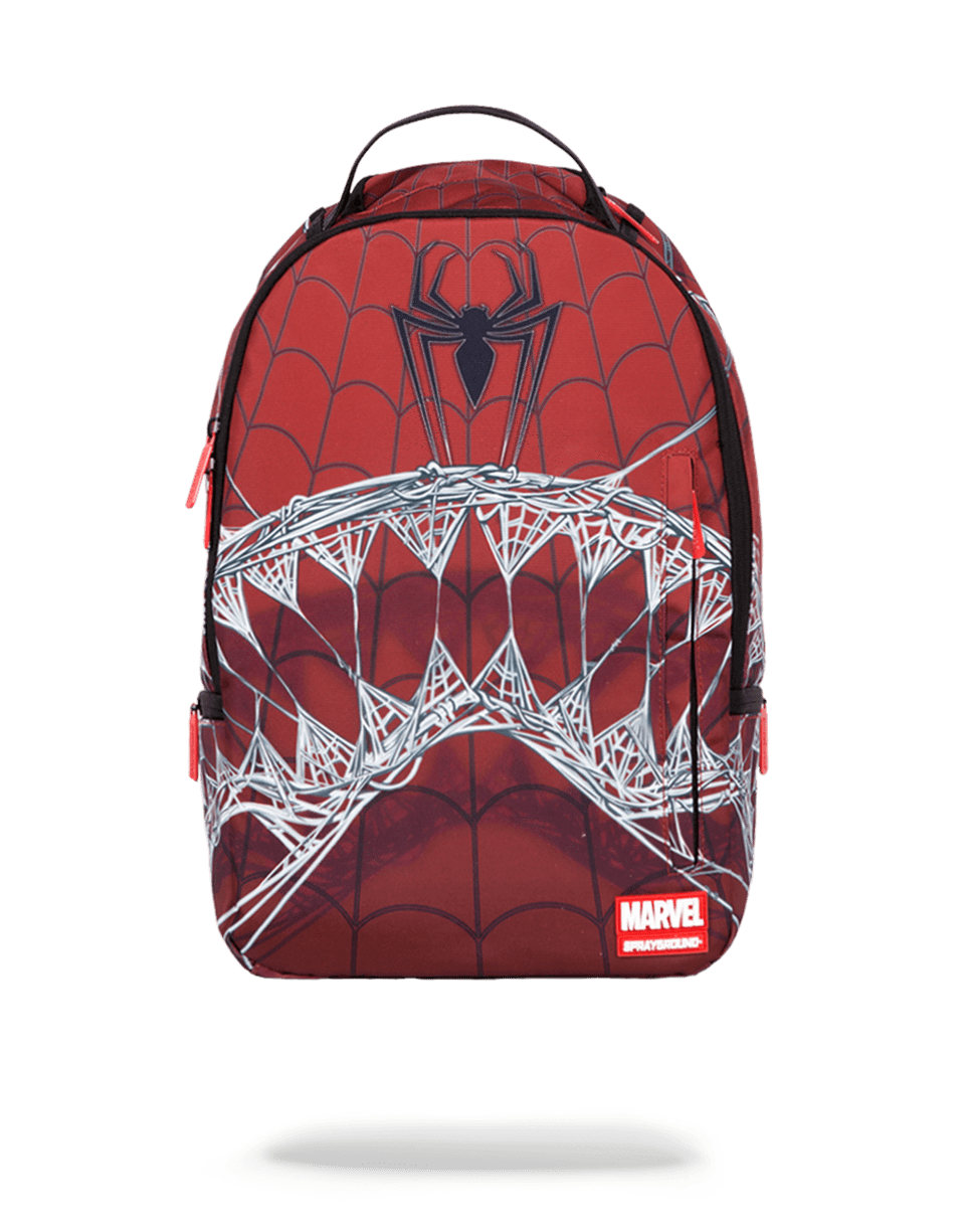 Marvel backpack open, showing laptop compartment and organizer pockets