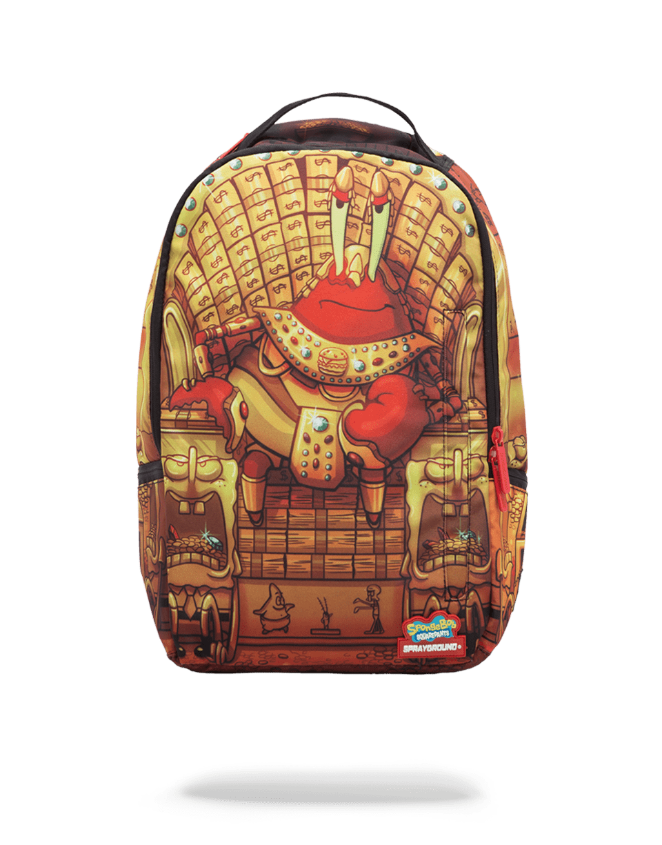 Front angle view of the spongebob sprayground backpack in Pharaoh style