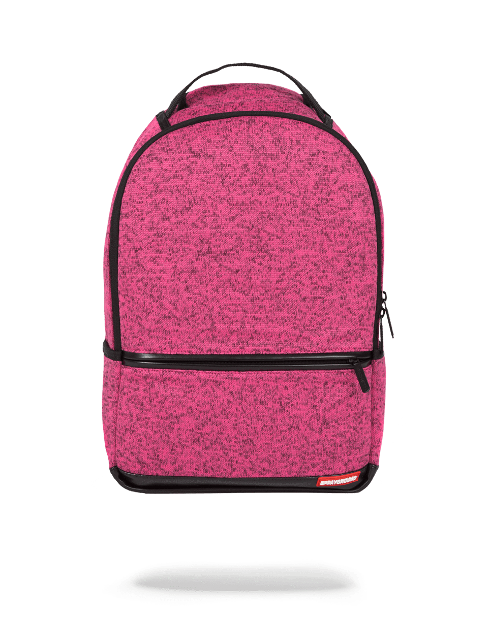 Front view of the PINK KNIT laptop bag showcasing its ergonomic design and pockets.