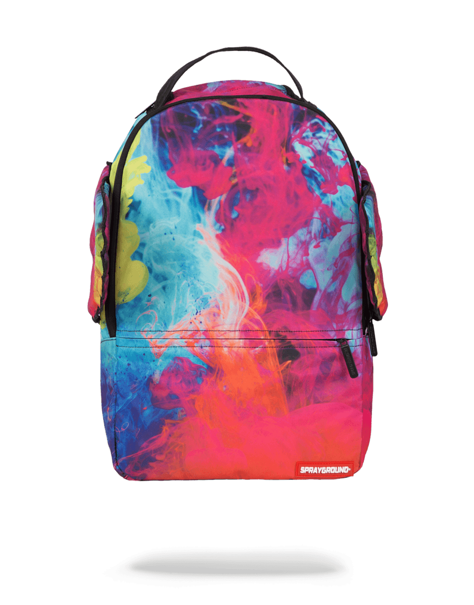 TRIPPPY WINGS backpack worn by a woman in urban setting, showcasing side pockets and sleek design