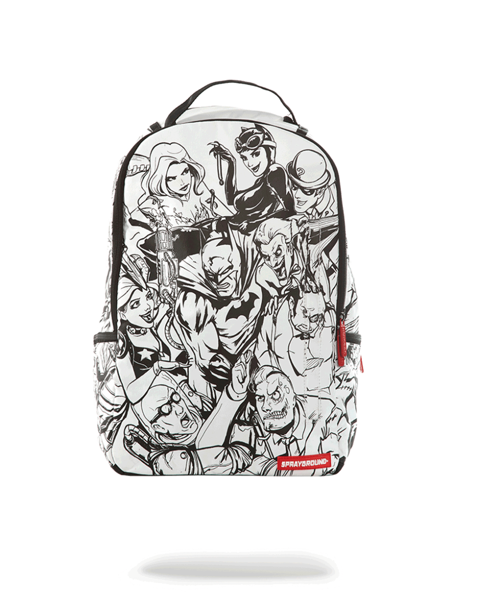 Batman childrens backpack with side view showing adjustable straps and pockets