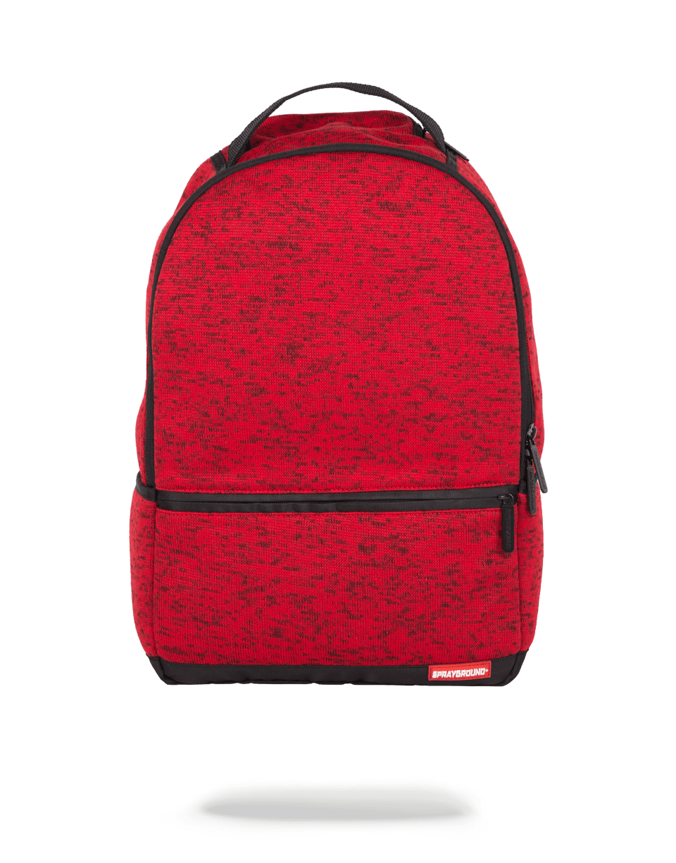 Red knit laptop backpack with ergonomic mesh back padding and water-resistant fabric, front view