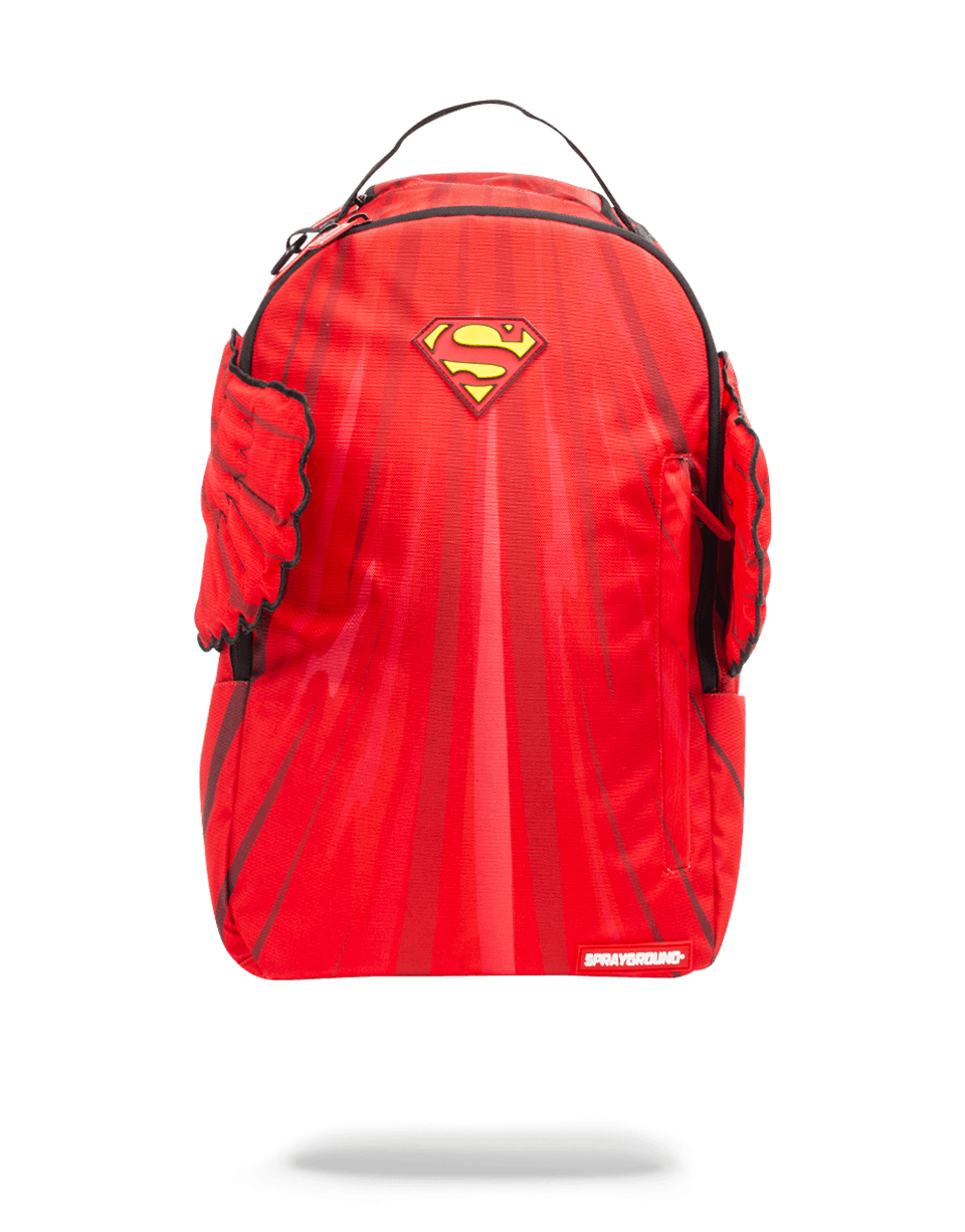 A close-up of the custom embroidered wings on the Superman cape and wings costume.