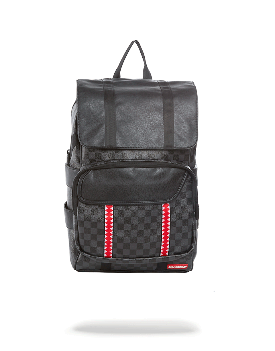Side profile of water-resistant backpack showing ergonomic mesh padding