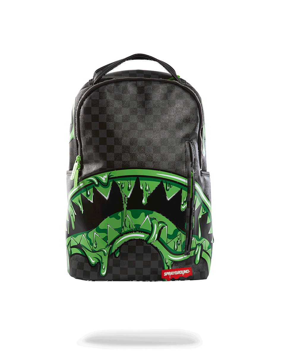 Front view of the Slime Shark Adventure Backpack showcasing its ergonomic design and compartments.