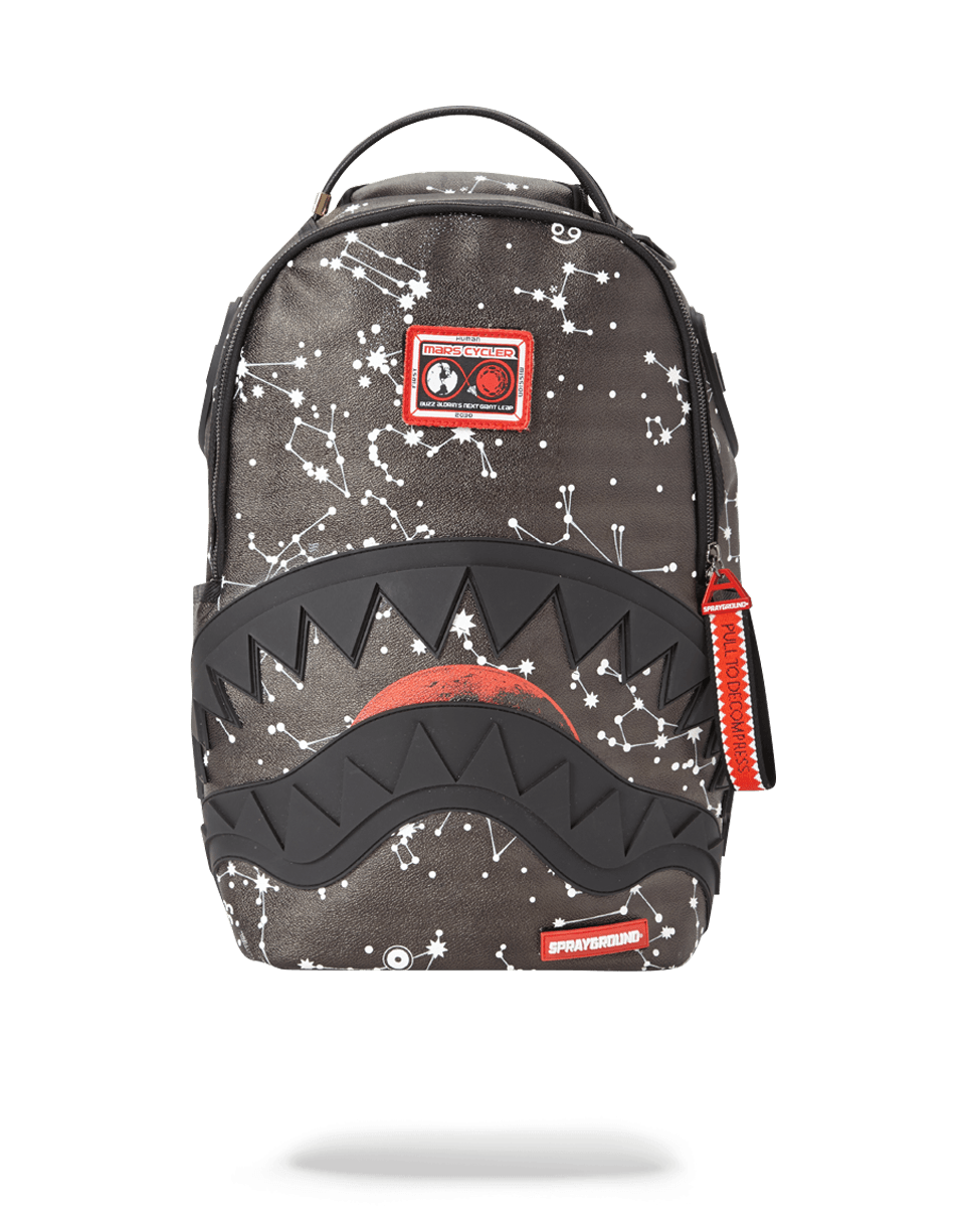 Sharkstellation Buzz Aldrin travel backpack with water-resistant vegan leather and ergonomic design
