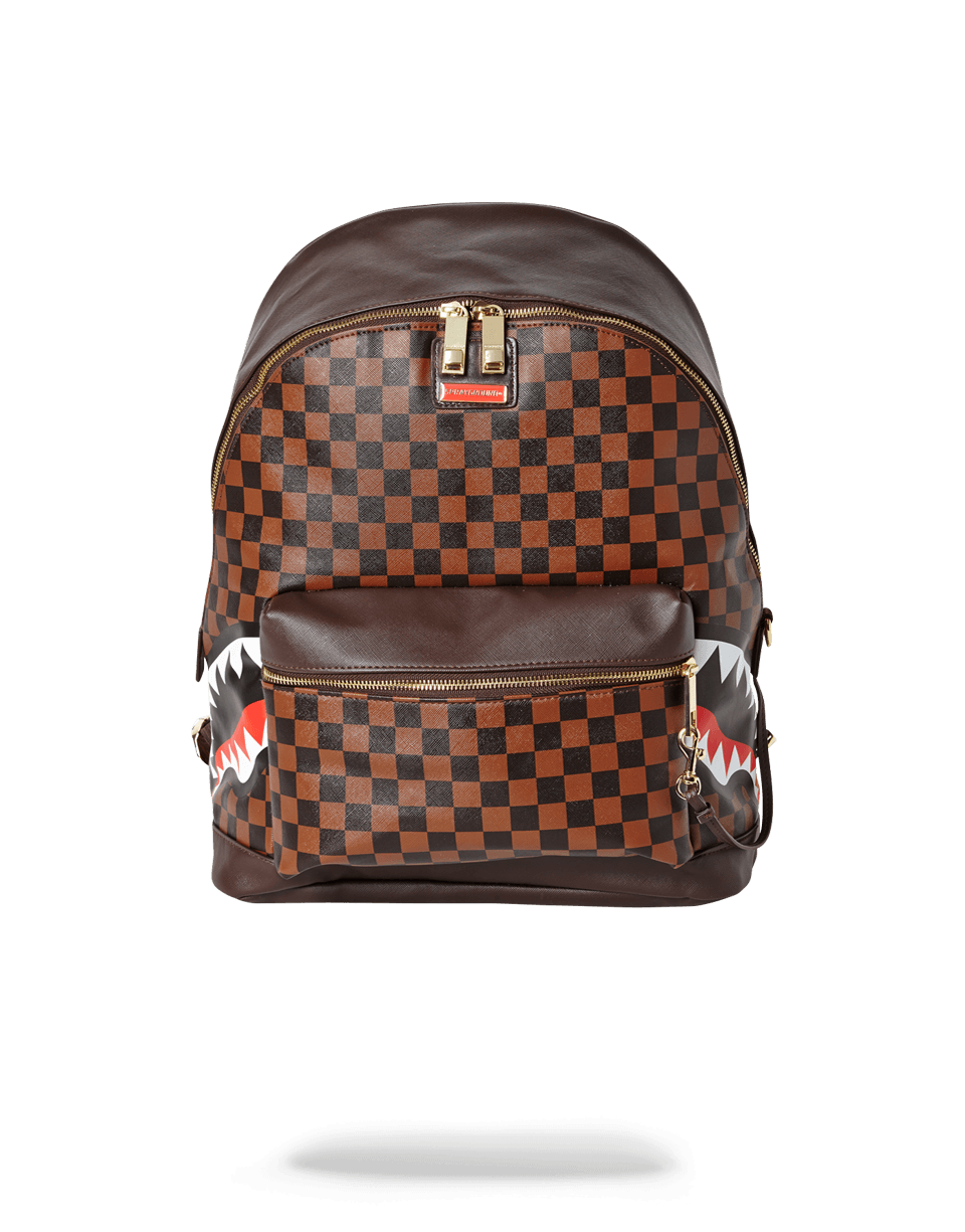 Front view of the Parisian chic vegan leather backpack showcasing its pockets