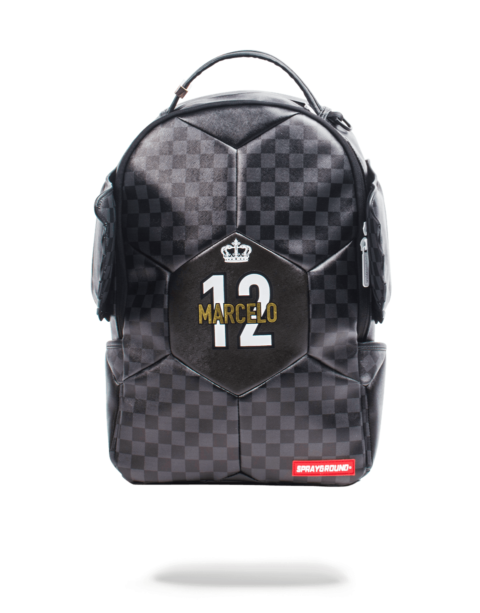 Front view of the pink Sprayground backpack with ergonomic design and zippered pockets.