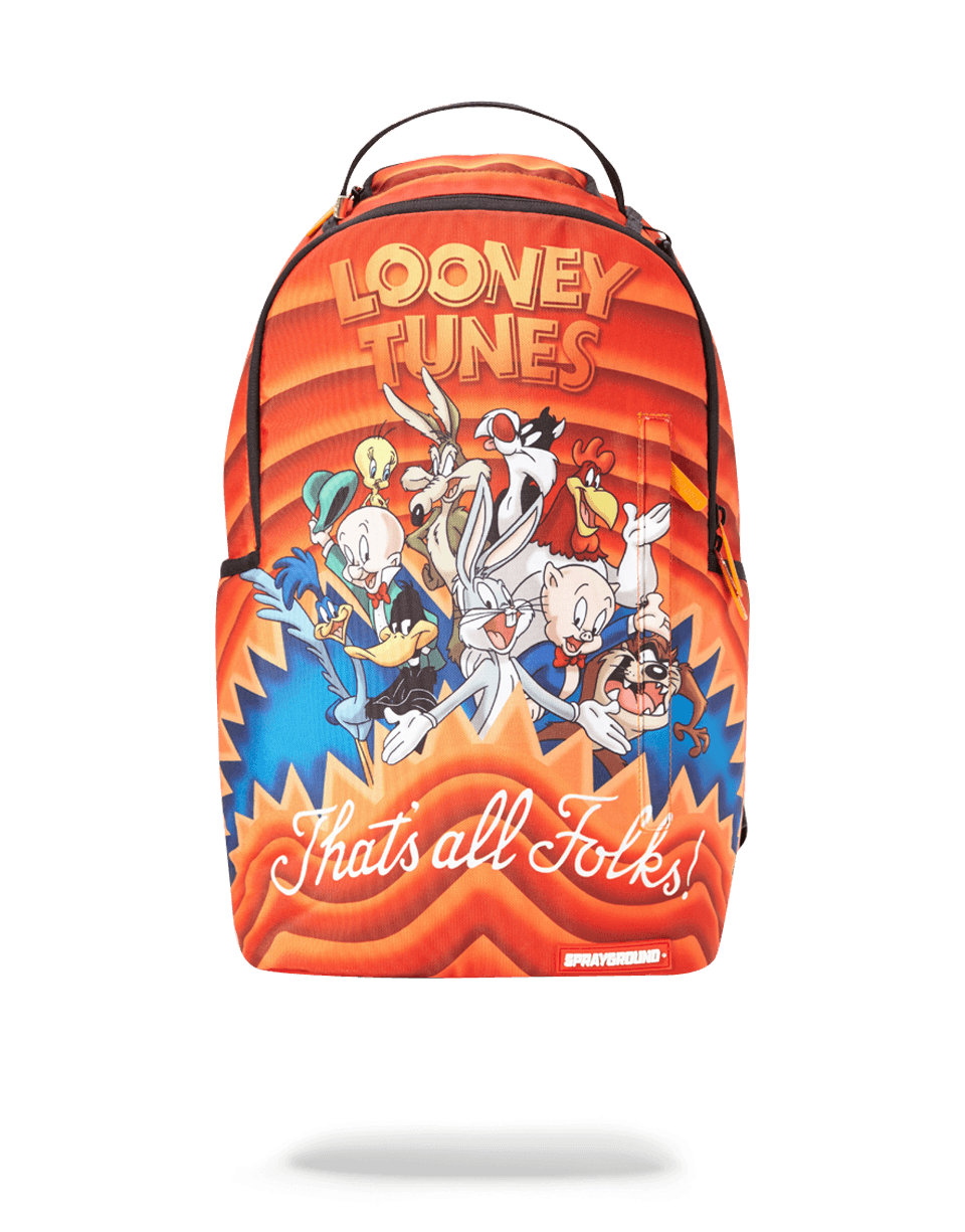 Front view of the pink Sprayground shark backpack with zippered pockets.