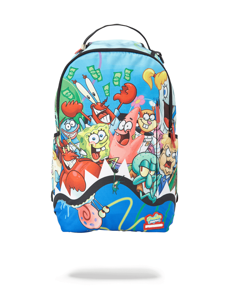 Front view of SpongeBob backpack with adjustable straps.