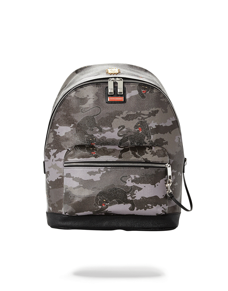 Back view of the Black Panthera Camo Emperor backpack highlighting adjustable straps.